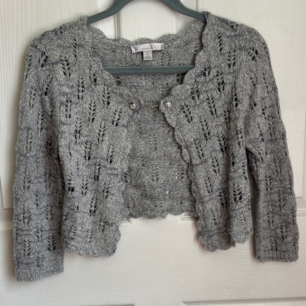 CASLON wool blend cardigan bolero metallic accent Medium petite elegant dressy
